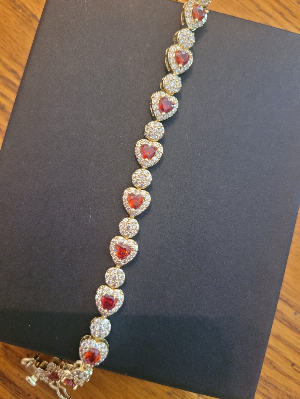 NEW 18k Gold Filled Garnet AAA Cubic Zirconia Heart Tennis Bracelet